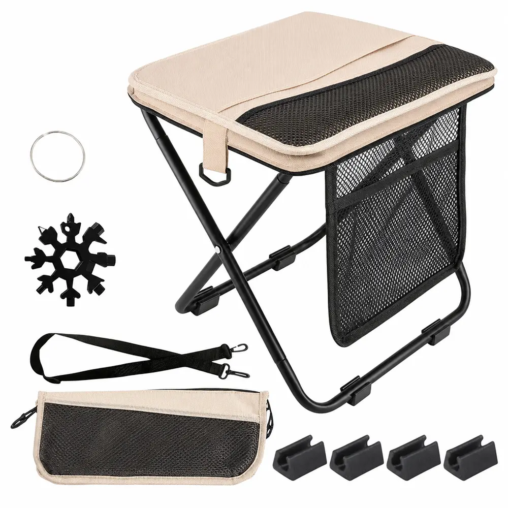 Portable foldable backpack stool, Camping Chair, with dual storage pockets and side pockets Compact adult-sized portable stool, ideal for camping, hiking, outdoor activities capacity 250 lbs tiktokshopbacktoschool