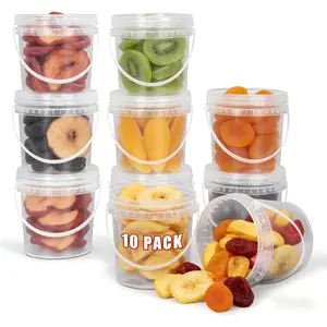 Airtight Clear Plastic Bucket with Lid, Ice Buckets for Parties, Reusable Ice Cream Tub with Handle, Food Storage Container, Food Grade Freezer and Microwave Safe for Sauce, Soup (16 OZ/500 ML)