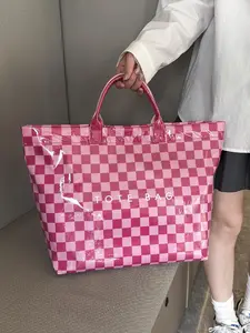 Women's simple and stylish multi-color striped letter tote bag, Commuter Tote, daily large-capacity casual easy-to-match PVC checkerboard handbag, suitable for various occasions such as commuting, traveling, dating, shopping, etc.