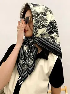 Luxury Spring Scarf for Women, Elegant Silk Smooth Fabric, Soft Muslim Headband Shawl, Perfect for Beach & Daily Wear, Size 90x90cm, Casual Soft Scarf
