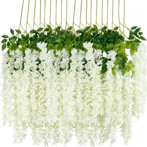 12Pcs Dense White Artificial Wisteria Vines, 3.6Ft/Piece Silk Flower Hanging Garland with Flexible Wire, Plastic Plants for Home, Wedding Decoration Items, Flower Arrangements