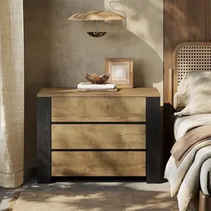 LITTLE TREE Oversized Nightstand, 36" Wide Night Stand with 3 Drawers, Extra Large Nightstand Bedside Table for Bedroom, Farmhouse Side End Table with Storage dresser