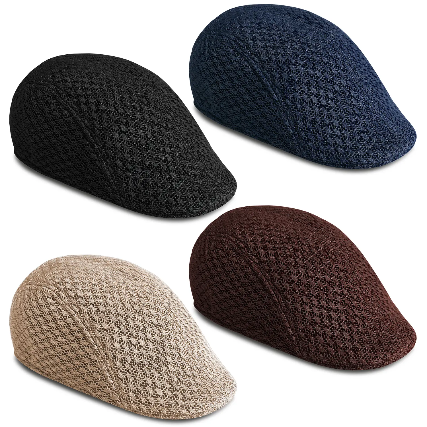 Flat Cap for Men Newsboy Hat, UPF50+ Sun Protection Breathable Mesh Duckbill Beret, Non-Obstructive Vision for Daily Outfit, Head Size 56-58cm