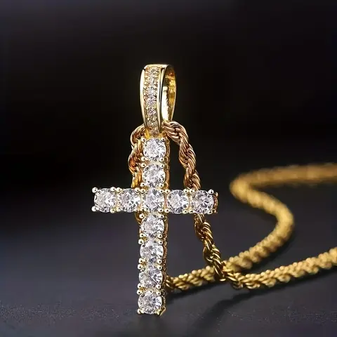 Exquisite Zirconia Cross Pendant Necklace For Women Men Party Daily Wear Sweater Necklace Chic Cross Luxurious Zirconia Pendant Necklace Jewelry