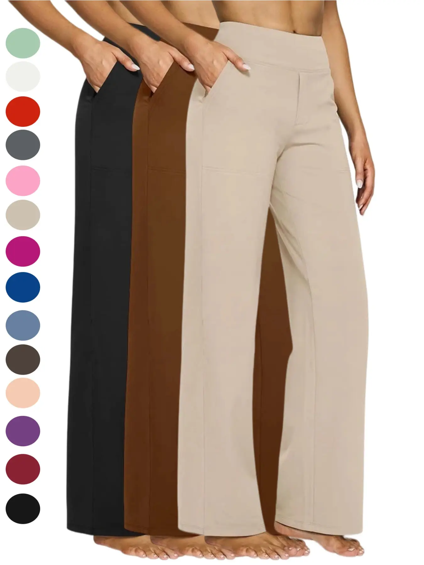 2026 Loose High-Waist Business Casual Pants, Women's Yoga Pants, Wide-Leg Pants with Pockets, Soft Comfortable Everyday Athletic Knit Sweatpants, Trouser, Casual Trousers