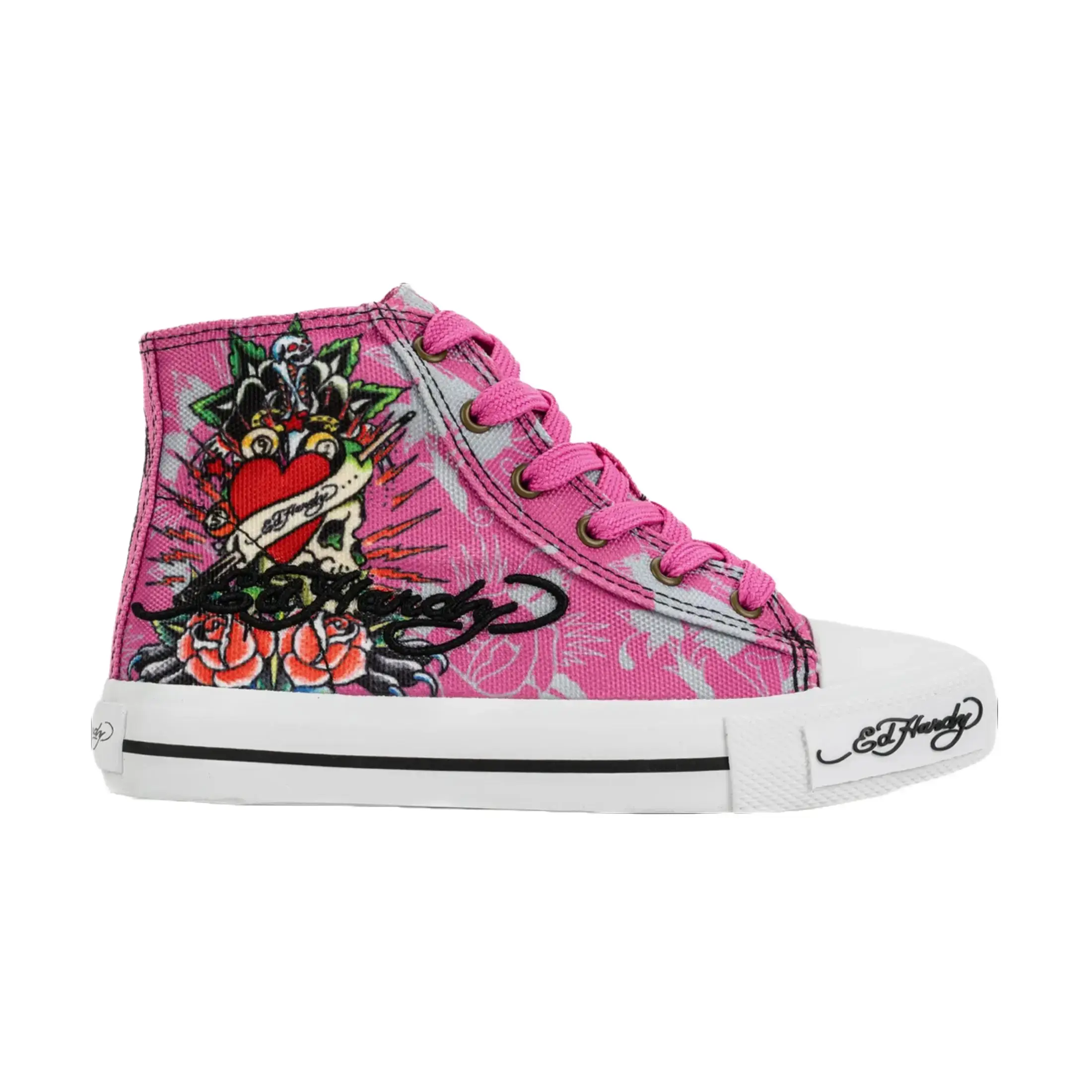 Ed Hardy Skull High Top Pink EH04769655 PS Fashion Shoes New