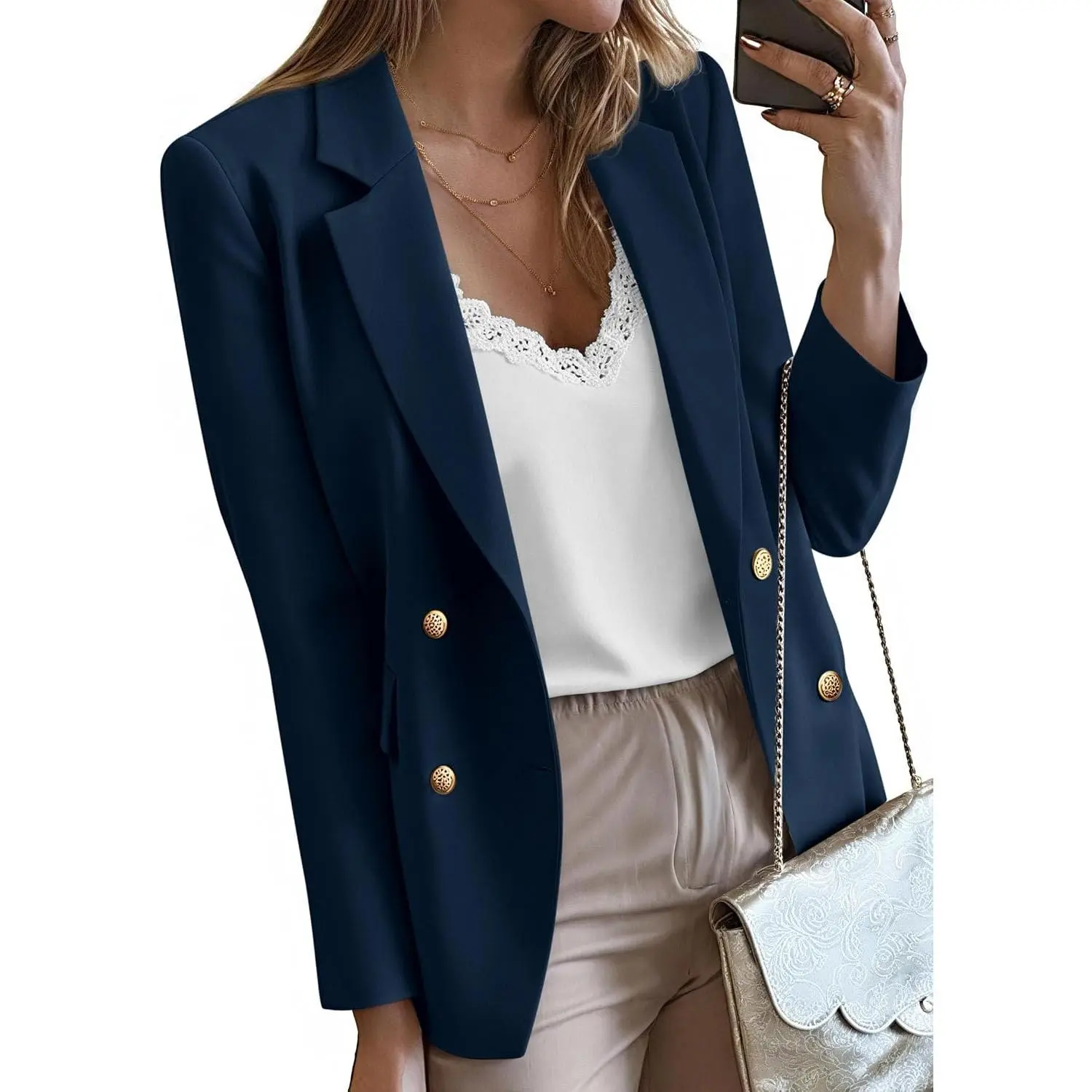 Blazers for Women Business Casual 2026 Fall Clothes | Lightweight Fabric, Long Sleeve Double Breasted Open Front Suit Jackets, With Pockets, Fashion Work Office Outfits