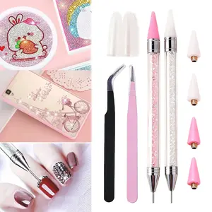 8 Pcs Rhinestone Picker Tool - 2count Dual- Pens with 4 Wax Tips, 15 count Clay, Precision Curved and Straight Tweezers Kit for Picking Up Art , Stones, , and Charms
