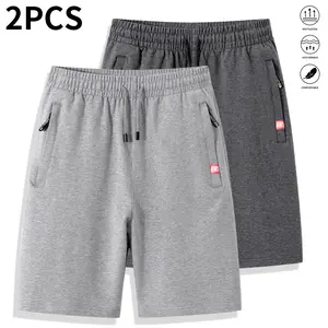 Set of 2 men’s summer shorts featuring pockets and an elastic waistband; suitable for outdoor sports, fitness, running, and casual wear. Men’s shorts.