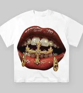 FEEGO Golden Cross Diamond Patch Grills Print Y2k T-shirt , TOP,Gift For Women and Man Unisex T-Shirt, men's t-shirt