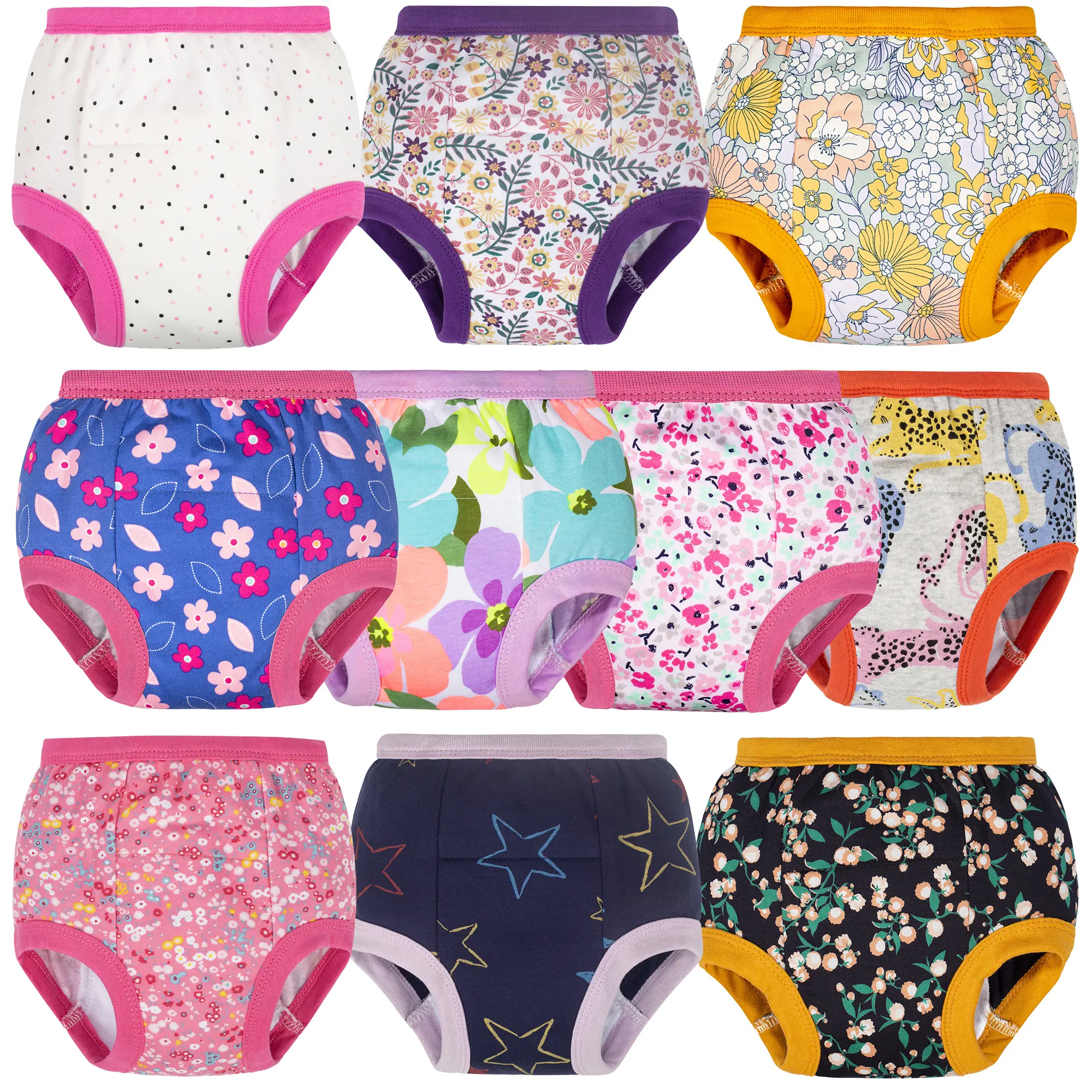 big elephant diaper training pants, 10-Pack Soft Washable Cotton Pull-On Underwear for Toddlers, Designed for Mild Leakage, All Seasons, Toddler Bloomers, 4T, Snug Fit