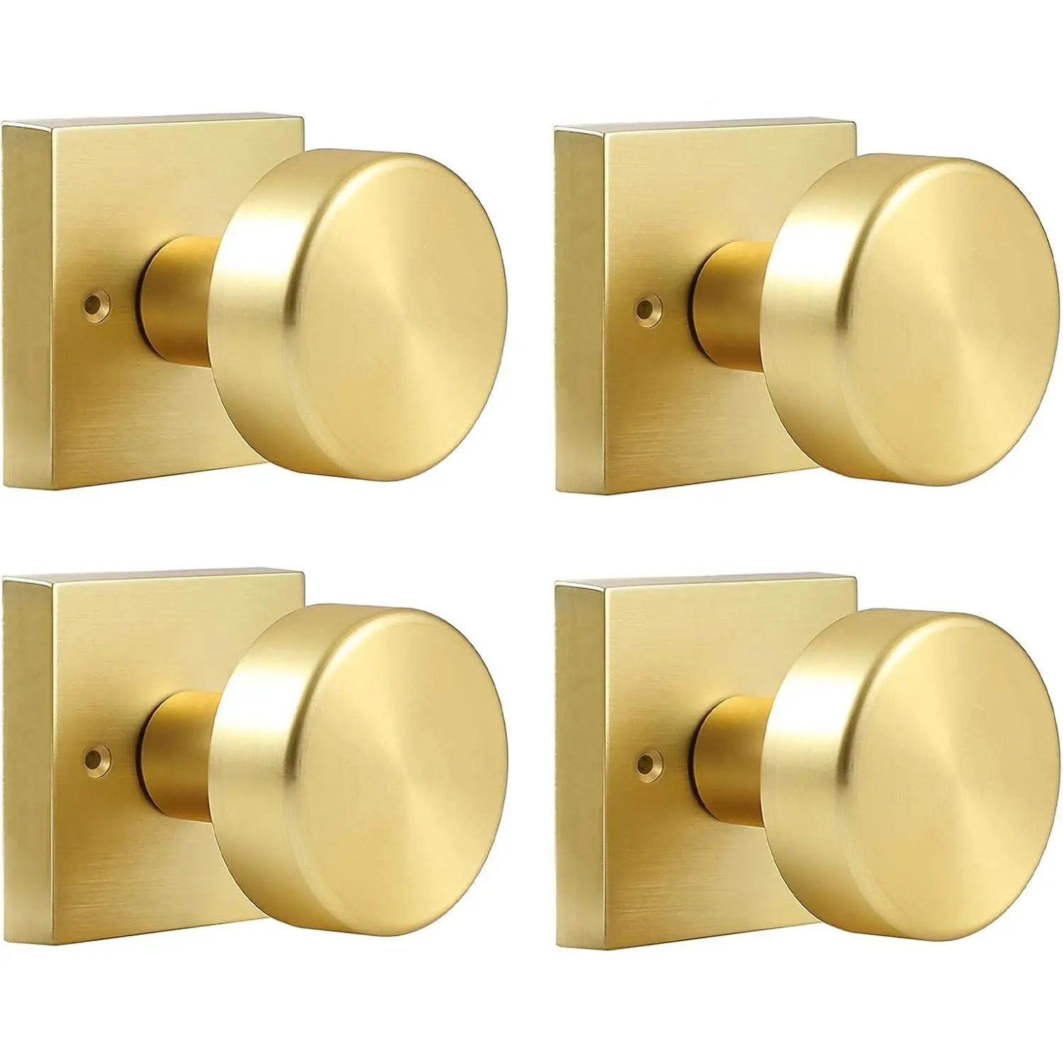 4 Pack  Dummy Door Knobs Interior, Single Sided Square Modern Dummy Door Knob Door Handle for Hall/Closet, Satin Brass