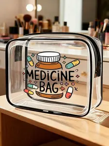 New Medicine Organizer Pouch – Transparent Toiletry Bag, Travel Essential, Portable Zippered Travel Wash Bag, Transparent PVC Beach Toiletry Bag, Waterproof Storage Pouch, Clear Organizer Bag, Medical Kit, Travel Essentials Bag