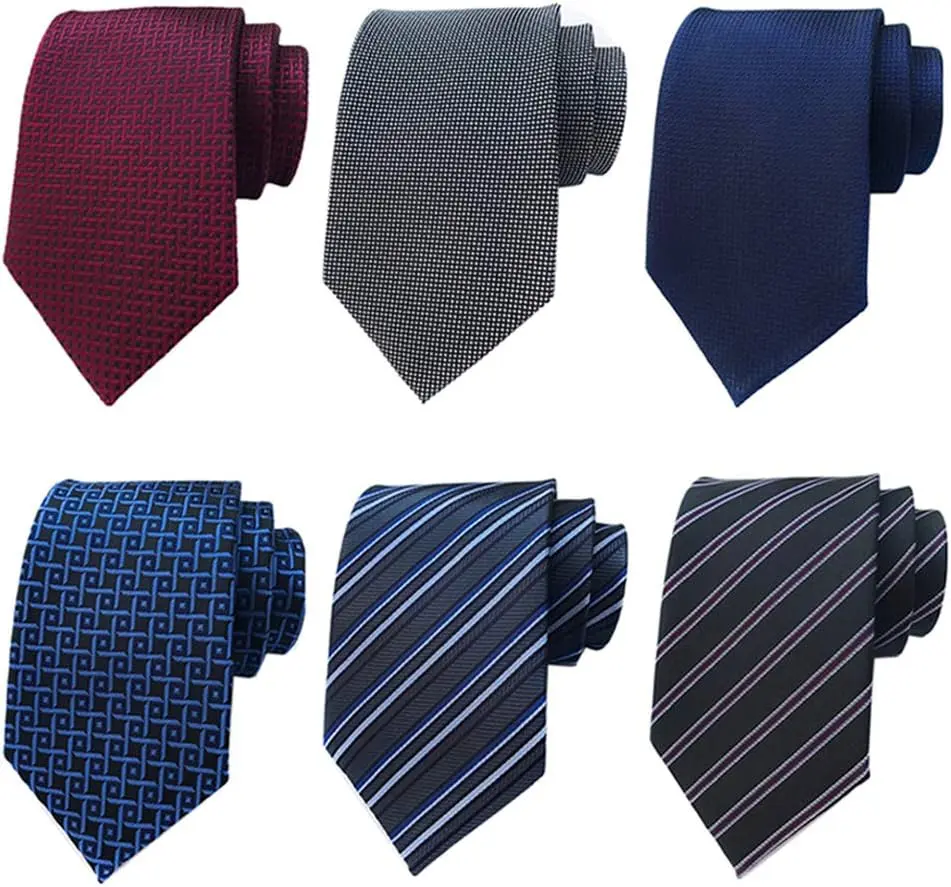 6 Pcs Men's Adjustable Neckties, Long Ties for Men Big and Tall Neckties Woven Jacquard Classic NeckTie Business Wedding