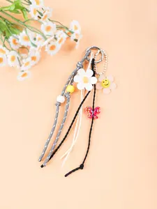1PC Backpack Charms Student Backpack Keyrings Sparkling Butterflies Floral Designs Lanyard Keychains Decorative Accessories, Keychain For Bags, Braided Flower Lanyards Beaded Floral Pendants Student Lanyards