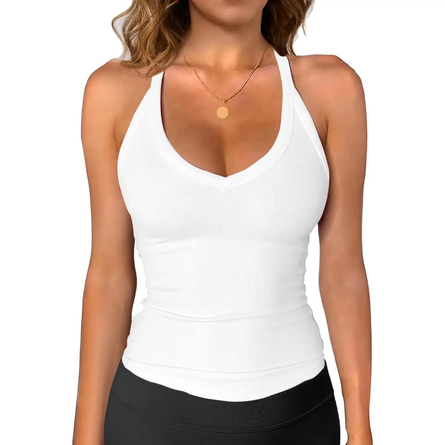 BIGWIG Workout Tops for Women Racerback Basic Tank Summer 2024 Camisole V Neck Slim Fit Ribbed Sleeveless