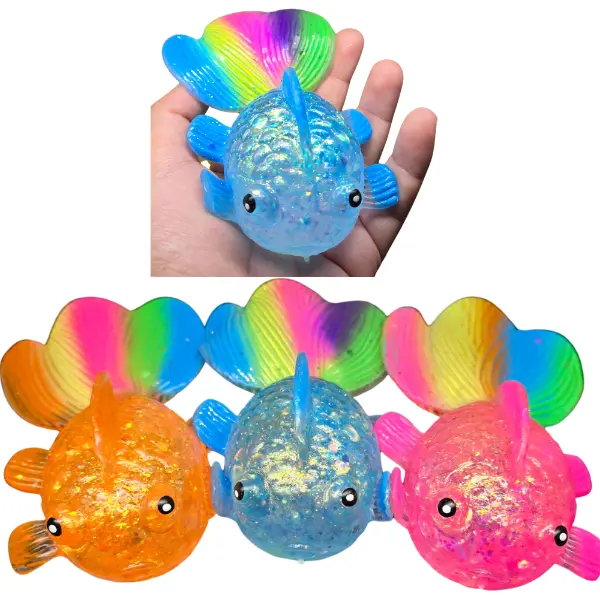 Squishy Goldfish Glitter Sugar Texture Hand Sized Stress Relief Fidget Toy