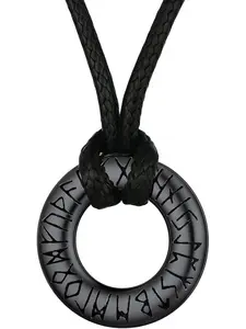 Norse Viking Rune Necklace with Adjustable Braided Leather/Stainless Steel Rope Chains for Men Women, Vintage Amulet Jewelry Gift with Delicate Box