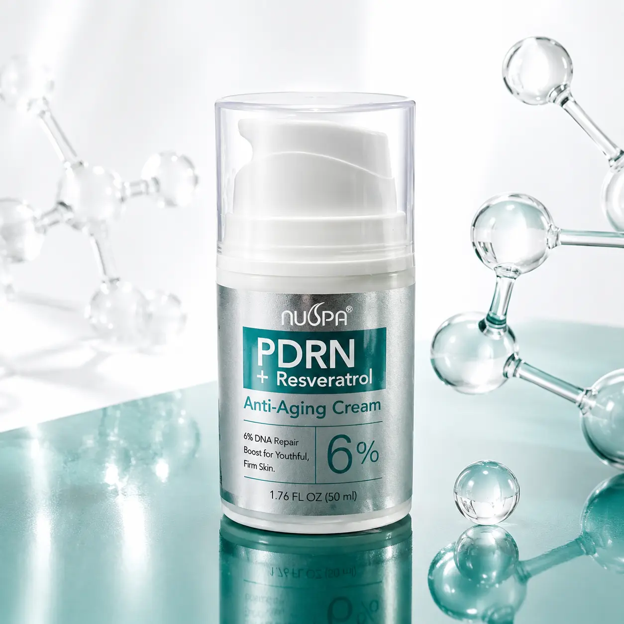 PDRN + Resveratrol Anti-Aging Smoothing Cream - 6% DNA Repair Formula for Adult Firmer, Dewy Youthful Skin - Vacuum Pump Advanced Renewal Moisturizer with Sodium DNA, Antioxidants - USA-Designed - 1.76 fl oz (50ml)