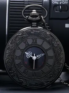 1 piece classical black double-display Roman numeral retro watch with black dial, Roman numerals, and white hands, vintage pocket
