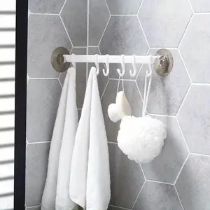 1pc Blue/White/Pink Suction Cup Type Hook 6 Rows for Kitchen Bathroom Corner Suspension Without Marks Hanger Hook Bath Towel Hooks