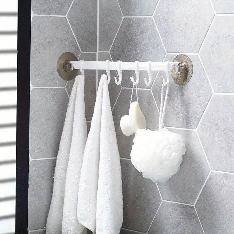 1pc Blue/White/Pink Suction Cup Type Hook 6 Rows for Kitchen Bathroom Corner Suspension Without Marks Hanger Hook Bath Towel Hooks
