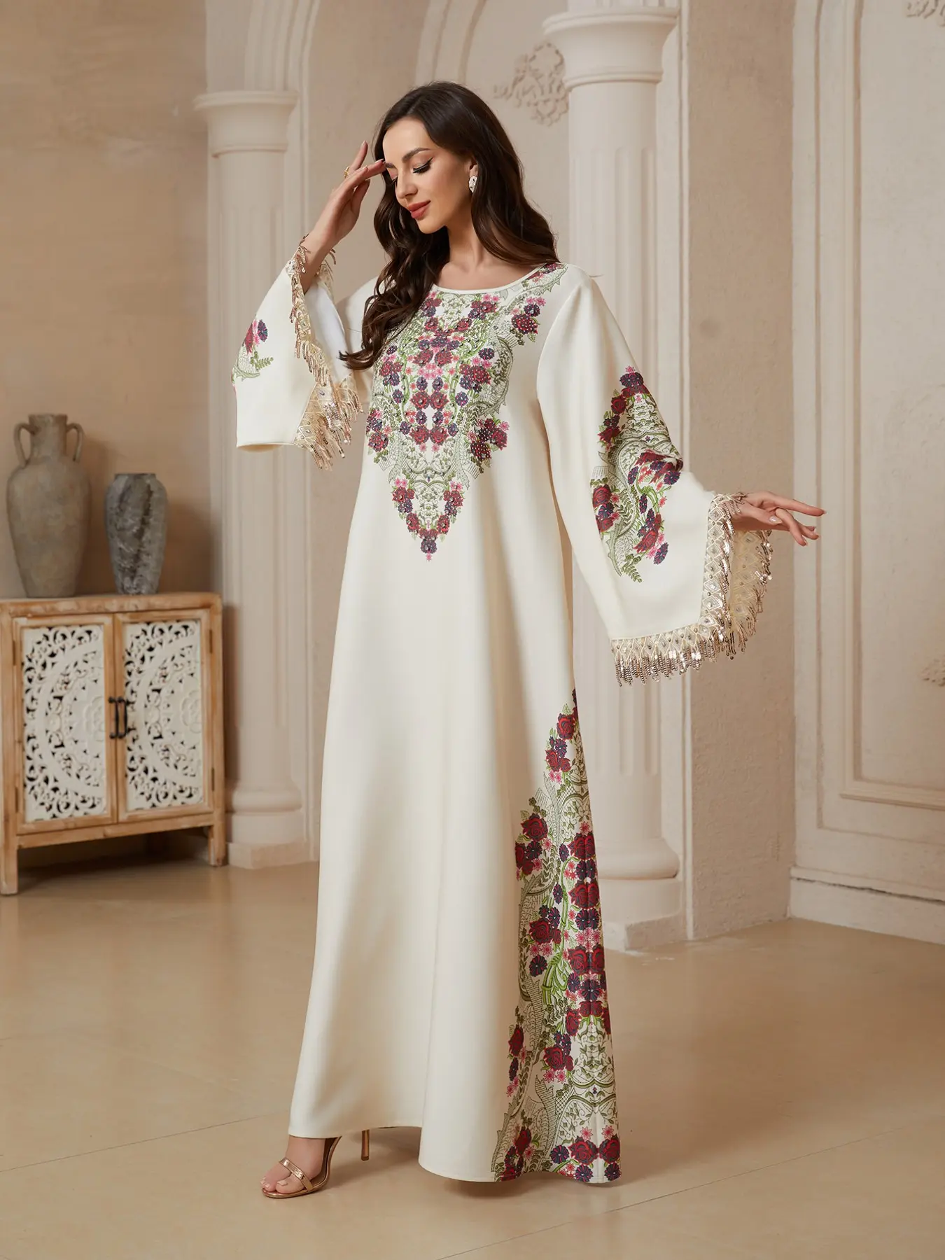 Elegant Muslim Women's Abaya Dress, Long Robe with Printed Design, Dubai Export Fashion, Stylish Islamic Clothing for Women, Muslim Dresses