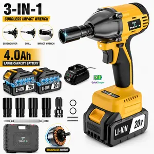 20V Cordless Multi-Function Electric  – 3-in-1 Screwdriver, Drill &  Wrench, Brushless Motor, 4.0Ah Battery, Full Accessory Kit garage use power driver impact tool