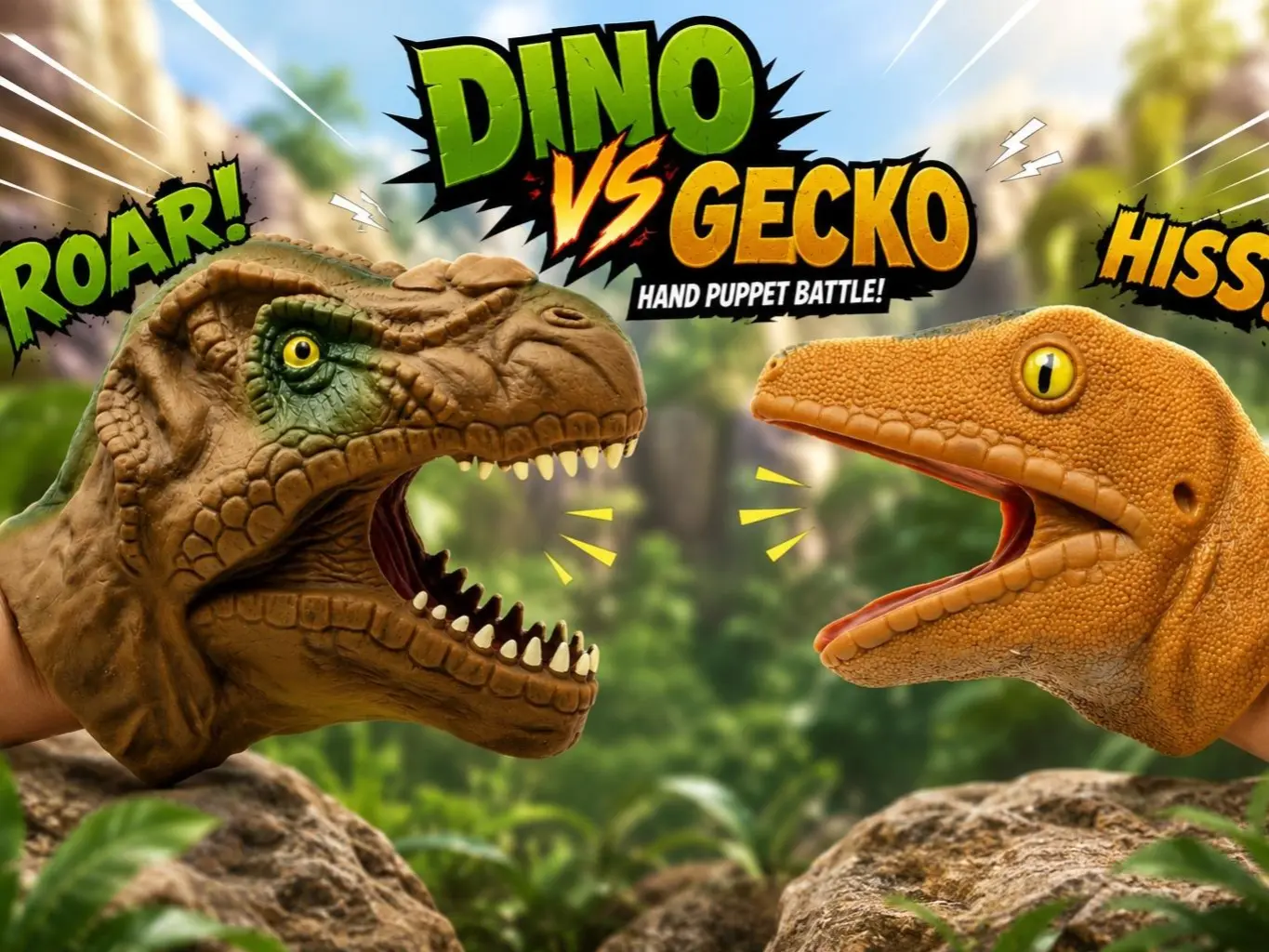 Dinosaur Hand Puppet Set – T-Rex & Velociraptor Realistic Rubber Hand Puppets for Kids, Interactive Pretend Play, Storytelling, Halloween & Party Favors (2 Pack)
