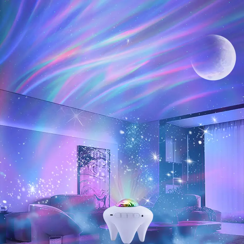 Northern Galaxy Light Aurora Projector with 33 Light Effects, Audio Night Lights LED Star Projector for Bedroom Nebula Lamp, Remote Control, White Noises, Bluetooth Speaker for Parties Black White Space