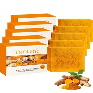 5-Pack Turmeric Moisture Soap Set, Kojic acid soap Curcumin Body Wash Bar, Deep Cleansing Moisturizing Bath Soap, Collagen & Vitamin C Handmade Facial Cleaner, Moisturizer, Body Care
