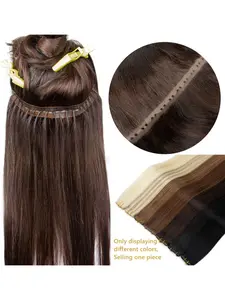 Twin Tabs Invisible Weft, Double Weft Extensions, Machine-Remy Hair Extensions 12-24Inch 25cm Wide Flat Pu Weft with Nano Beads 40-50G Bundles for Full Head, Permed/Dyed, Easy to Shape