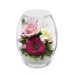 60199 Long-Lasting Purple and Pink Roses and Hydrangea in a Glass Vase