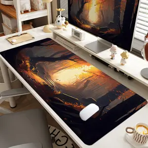 1pc Extra Large Autumn Forest Scene Mouse Pad Warm Desk Pad,Computer Keyboard Mousepad with Non - Slip Rubber Base Durable Stitched Edge Perfect Gift for Home and Office, Desk Accessories