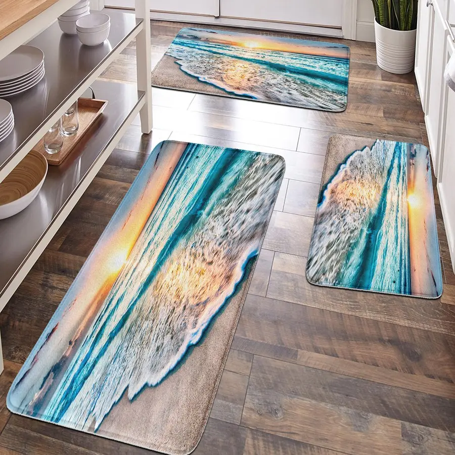 1pc, home decoration, bathroom anti-slip mat, kitchen floor mat, beach pattern floor mat, Modern runner rug, Boho graphic rug, soft and comfortable surface, Decorative rug, Non slip rugs