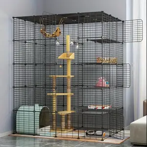 Durable Metal Customizable Cat Cage - 3, 4, or 5 Tiers with 3 or 4 Columns - for Chinchillas and Small Pets comfy bed