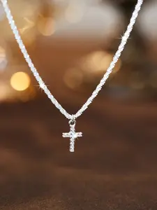 S925 Sterling Silver Fashion Cross Pendant Necklace for Women & Girls, Simple Fashion Jewelry for Party, Daily Decor, Trendy All-match & Exquisite Jewelry for Birthday Gift