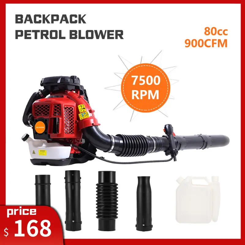 80CC 2-Stroke Gas Powered Backpack Style Portable Leaf Blower, 900CFM Air Volume, 25.7cu m/min Air Flow, 2.3L Fuel Tank, 1 Empty Oil Bottle, Ergonomic Eases Long Use Lawn Care & Landscaping Equipment (Tools & Hardware, Power Tools), None