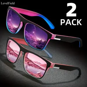LevellField Men's Retro Square Vintage Stylish Sunglasses 2-Pack, UV400 Colored Tinted Lenses, Lightweight Durable Classic Frame, for Sports & Outdoor Driving Cycling