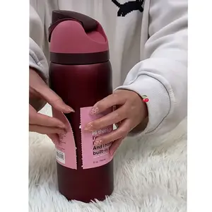 OW(Black Cherry) Luxury Double Cup Vacuum Outdoor Sports Water Bottle, 32oz / 945ml. A large-capacity stainless steel water bottle designed for bicycles, easy to carry, leak-proof travel cup with a snap ring Thermal Flask- Drinkware Tumbler Bottled