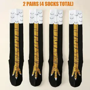 Funny Chicken Feet Socks for Women, 2 Pairs Novelty Crazy Bird Leg Over The Calf Stockings, Cute Quirky Gift for Her