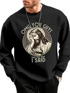 Black Crewneck Sweatshirt with Virgin Mary Graphic and “OMFG You Guys I Said” Text, Funny Religious Meme Pullover for Men Women, Soft Casual Unisex Streetwear Top for Everyday Wear, Trendy Humor Sweater and Gift Idea