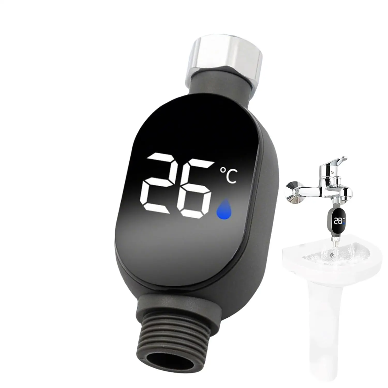 Shower Water Temperature Gauge - Smart Water Heat Meter, For shower bottom outlet.Nut size: 1/2 inch, Instant Bath Temperature Display |   Accurate Shower Temp Sensor, Digital Water Temperature Monitor, Safe Temperature Check Device for Family
