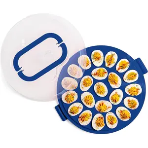 Deviled Egg Carrier with Lid & Handles, 22-Count Portable Tray, Dishwasher-Safe - Blue