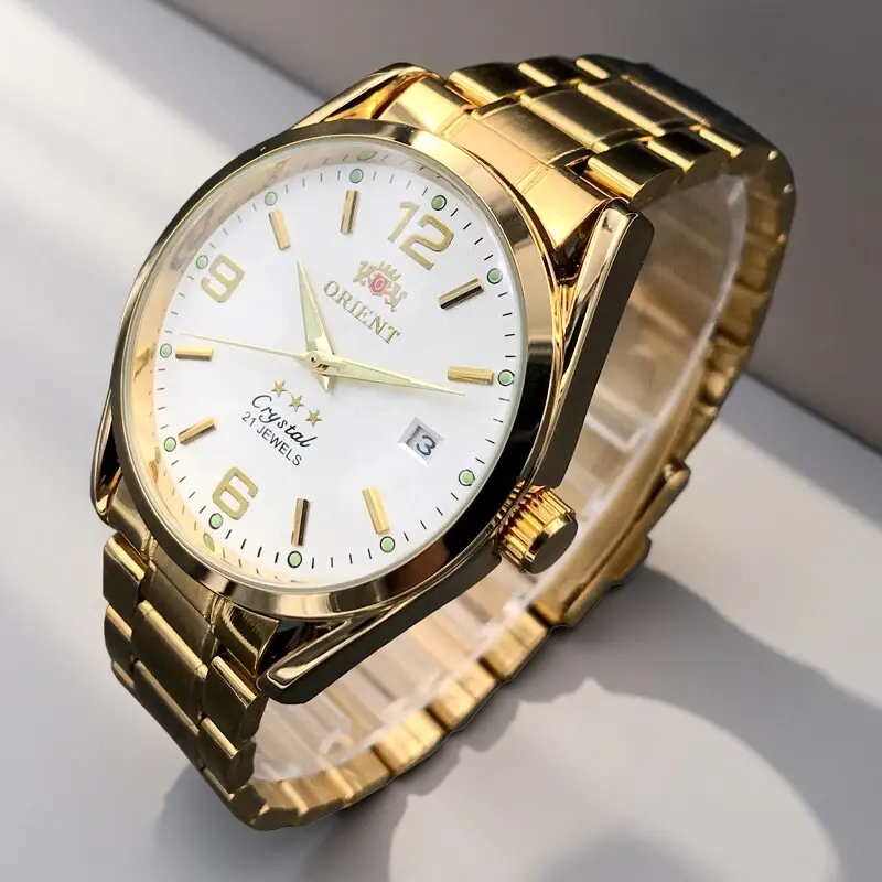 TimAdorn Men's Automatic Mechanical Wristwatch - Luxury Chic Fashionable Wristwatch with Hidden Mechanism, Traditional Dial, Gold Accents, Statement Classic Fashion Men's Watch for Everyday Wear