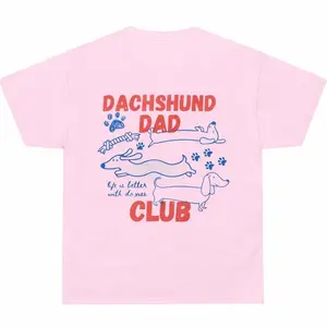 Dachshund Dad Club T-Shirt Funny Wiener Dog Graphic Tee, Cute Doxie Lover Gift for Dog Owners, Life is Better with Dachshunds Shirt, Retro Pet Lover Outfit, Pink Casual Comfort Tee