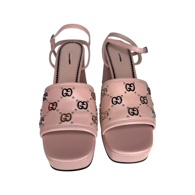 Gucci Janaya Platform Sandals in Light Pink Leather Featuring Silver-Tone Interlocking G Studs