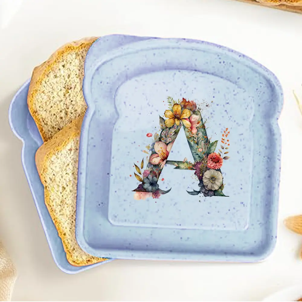 Student Toast-Shaped Bento Box | Large-Capacity Sandwich Container | Freshness Preservation for Sandwiches & Bread | Initial Name 26 Letters Floral Pattern | Ideal Back to School for Classes & Dorms | Lunch Box
