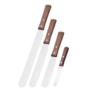 4pcs Icing Spatula with 4/6/8/10 Inch Stainless Steel Straight Blade Cake Angled Scraper Offset Frosting Spatula with Wood Handle for Cake Decorating, Baking, Wood Color