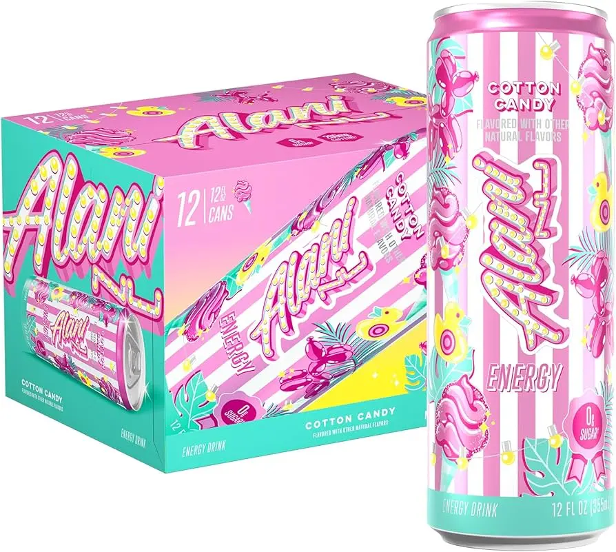 Alani Nu Energy Drink Cotton Candy 12 Pack 12oz Cans Zero Sugar 200mg Caffeine Boosting Beverage Alani Nu Energy Drink Cotton Candy 12 Pack 12oz Cans Zero Sugar 200mg Caffeine Boosting Beverage
